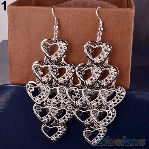 Womens Fashion Hollow Multilayer Sweet Heart Dangle Hook Long Earrings Jewelry Image 1