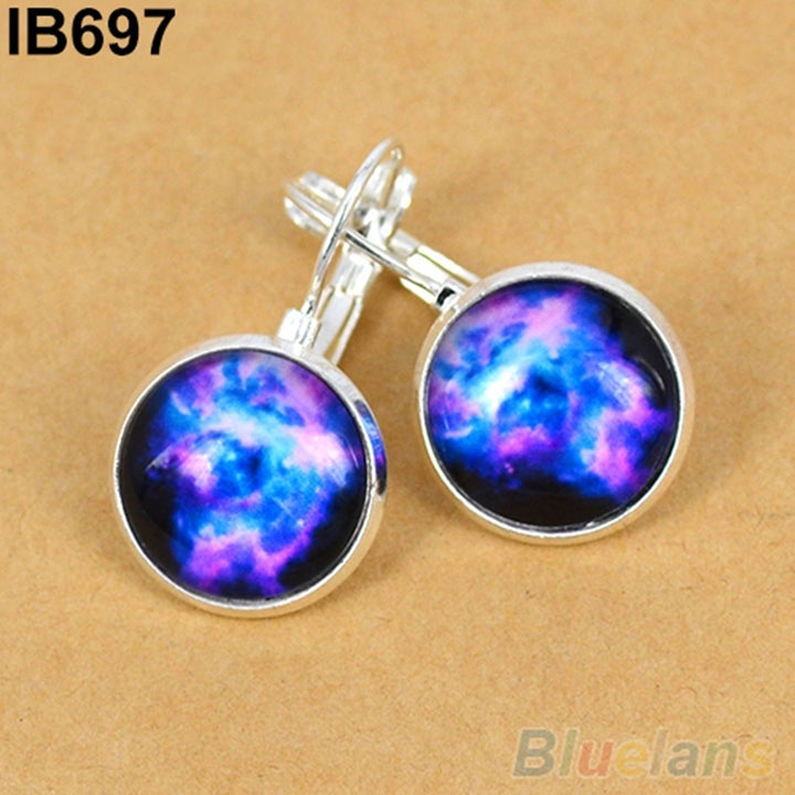 Womens Galaxy Space Glass Charm Silver Plated French Lever Back Drop Earrings Image 7