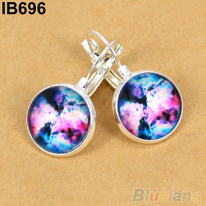 Womens Galaxy Space Glass Charm Silver Plated French Lever Back Drop Earrings Image 11