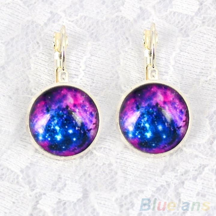 Womens Galaxy Space Glass Charm Silver Plated French Lever Back Drop Earrings Image 12