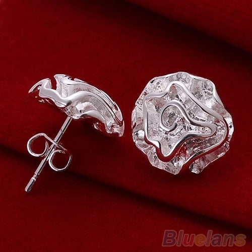 Fashion Women Silver Plated Rose Flower Studs Earrings Wedding Party Jewelry Image 1