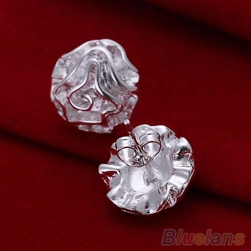 Fashion Women Silver Plated Rose Flower Studs Earrings Wedding Party Jewelry Image 2