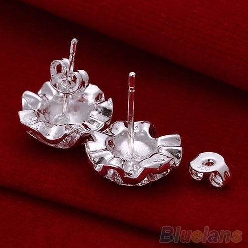 Fashion Women Silver Plated Rose Flower Studs Earrings Wedding Party Jewelry Image 3