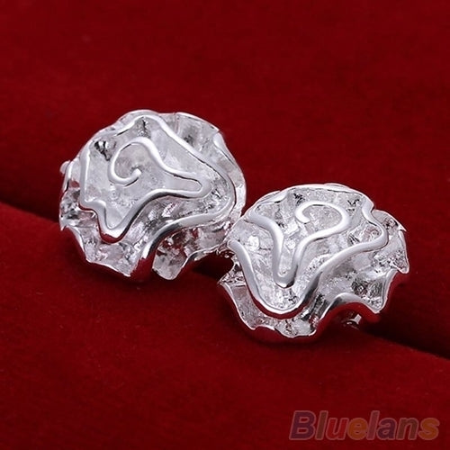 Fashion Women Silver Plated Rose Flower Studs Earrings Wedding Party Jewelry Image 4