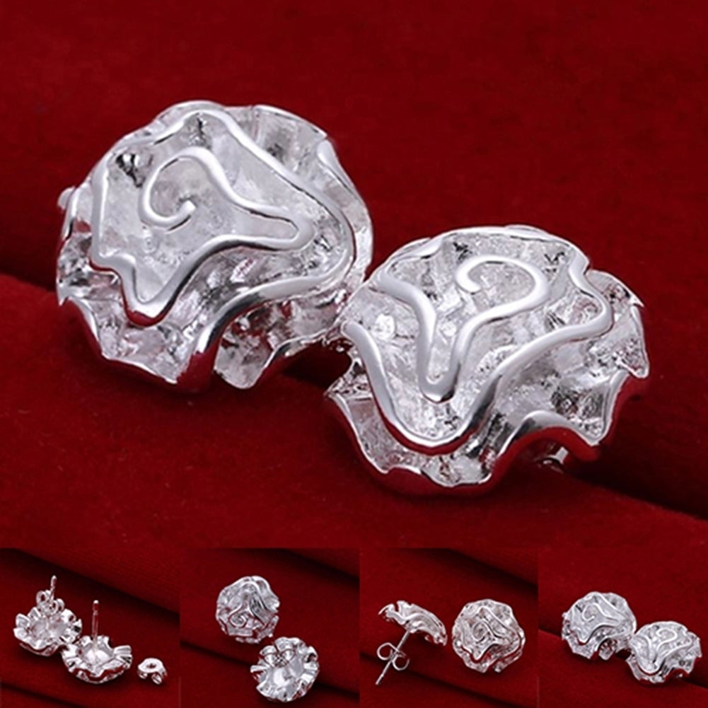 Fashion Women Silver Plated Rose Flower Studs Earrings Wedding Party Jewelry Image 6