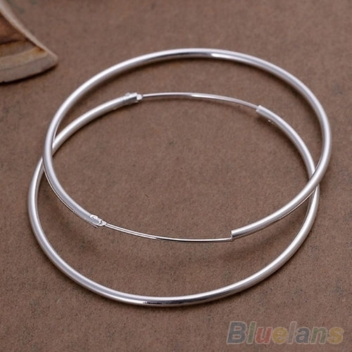 Womens Silver Plated Big Round Hoop Dangle Earrings Fashion Jewelry Charm Image 1