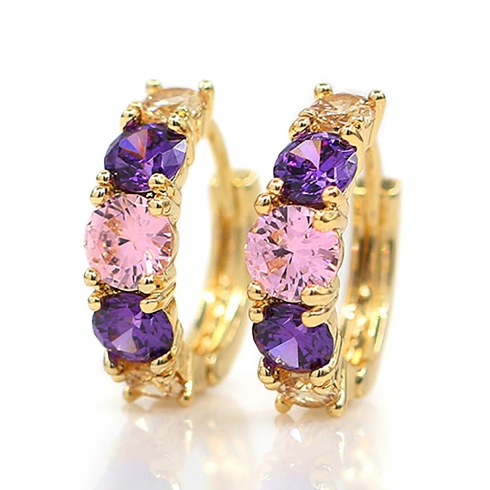 Women Fashion 9K Gold Plated Purple Zircon Eardrop Huggie Earrings Jewelry Gift Image 1