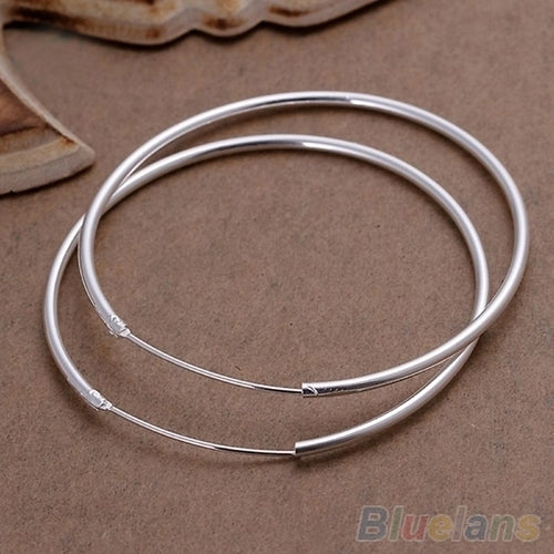 Womens Silver Plated Big Round Hoop Dangle Earrings Fashion Jewelry Charm Image 2