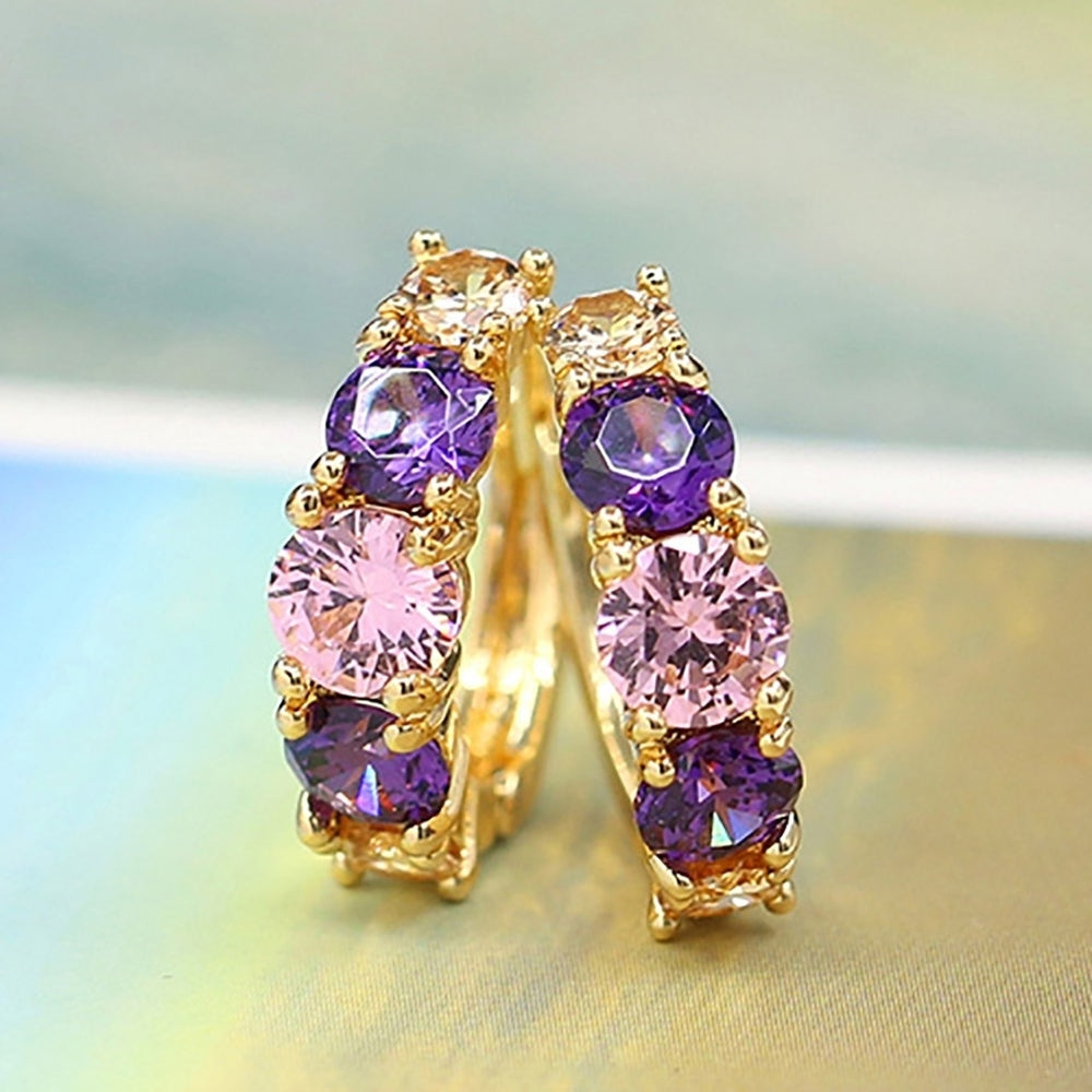 Women Fashion 9K Gold Plated Purple Zircon Eardrop Huggie Earrings Jewelry Gift Image 2