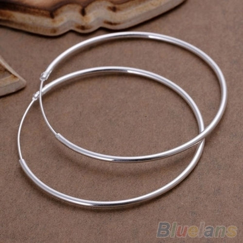 Womens Silver Plated Big Round Hoop Dangle Earrings Fashion Jewelry Charm Image 3