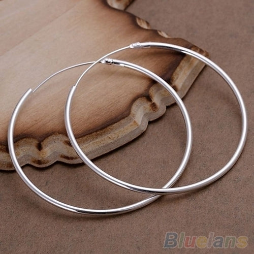 Womens Silver Plated Big Round Hoop Dangle Earrings Fashion Jewelry Charm Image 4