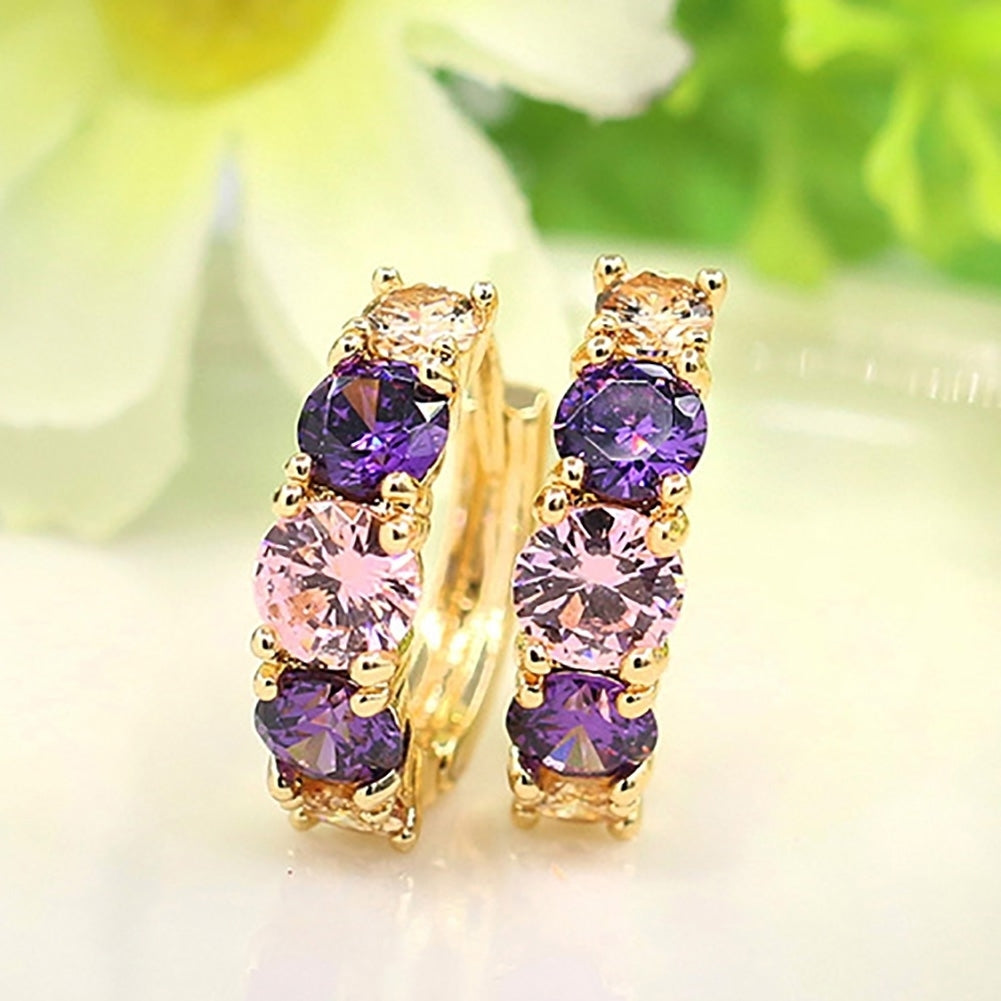 Women Fashion 9K Gold Plated Purple Zircon Eardrop Huggie Earrings Jewelry Gift Image 3