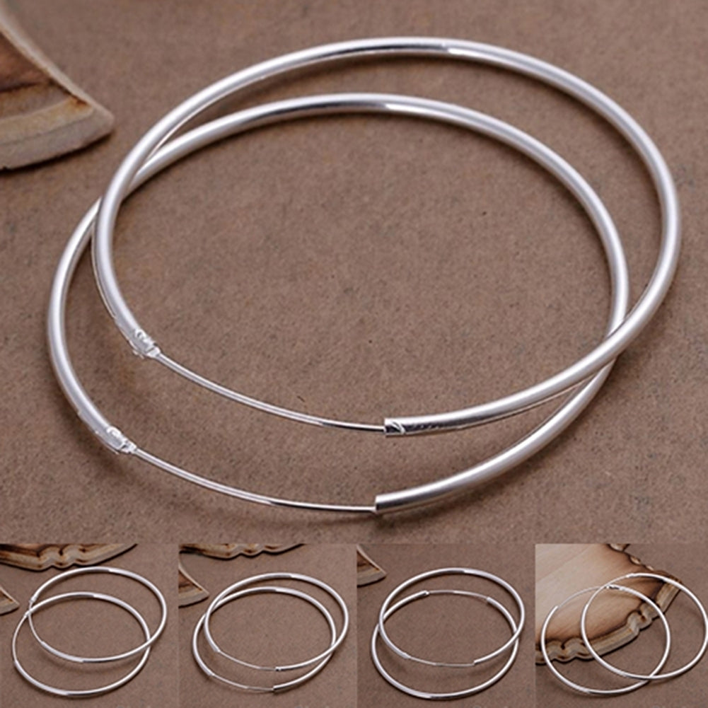 Womens Silver Plated Big Round Hoop Dangle Earrings Fashion Jewelry Charm Image 4