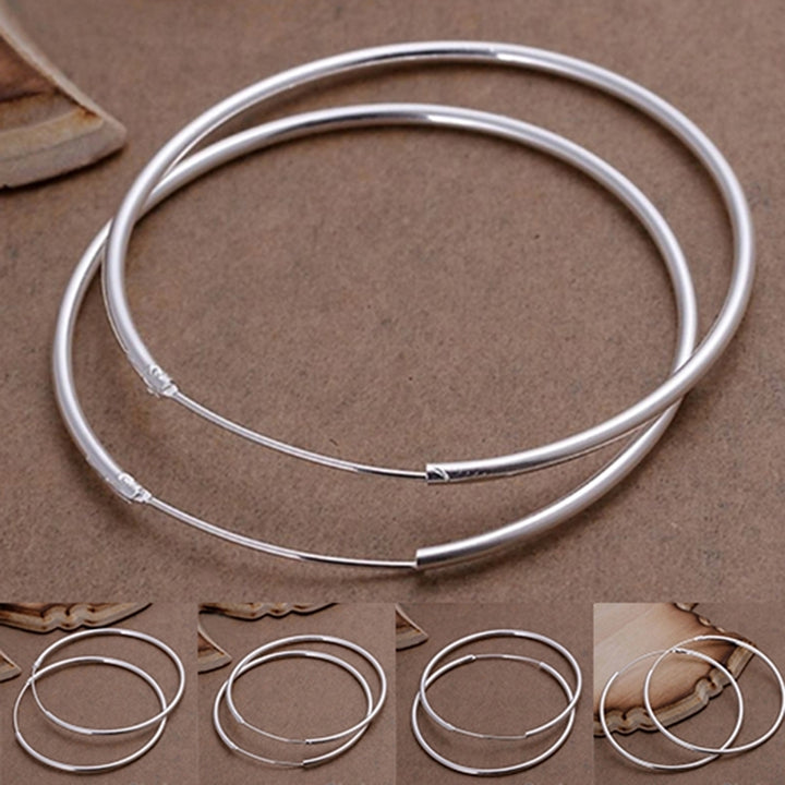 Womens Silver Plated Big Round Hoop Dangle Earrings Fashion Jewelry Charm Image 4