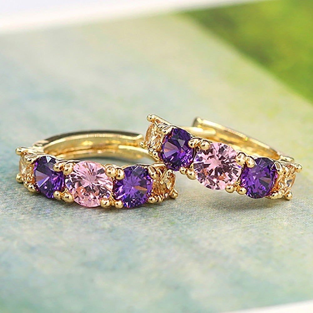 Women Fashion 9K Gold Plated Purple Zircon Eardrop Huggie Earrings Jewelry Gift Image 4