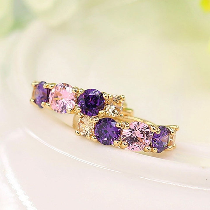 Women Fashion 9K Gold Plated Purple Zircon Eardrop Huggie Earrings Jewelry Gift Image 6