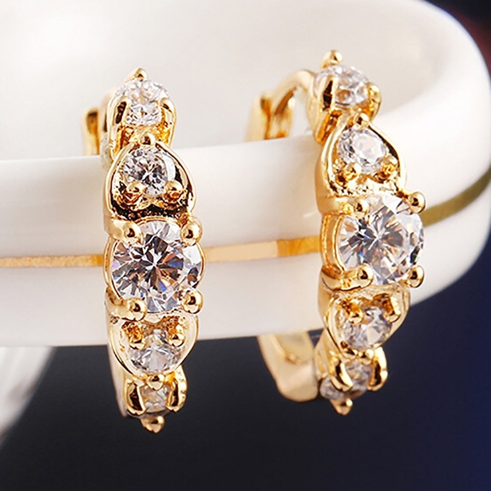 Luxury Women Gold Plated Heart Multi Rhinestones Clip Earrings Ear Jewelry Image 2