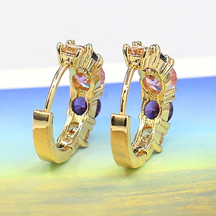 Women Fashion 9K Gold Plated Purple Zircon Eardrop Huggie Earrings Jewelry Gift Image 7