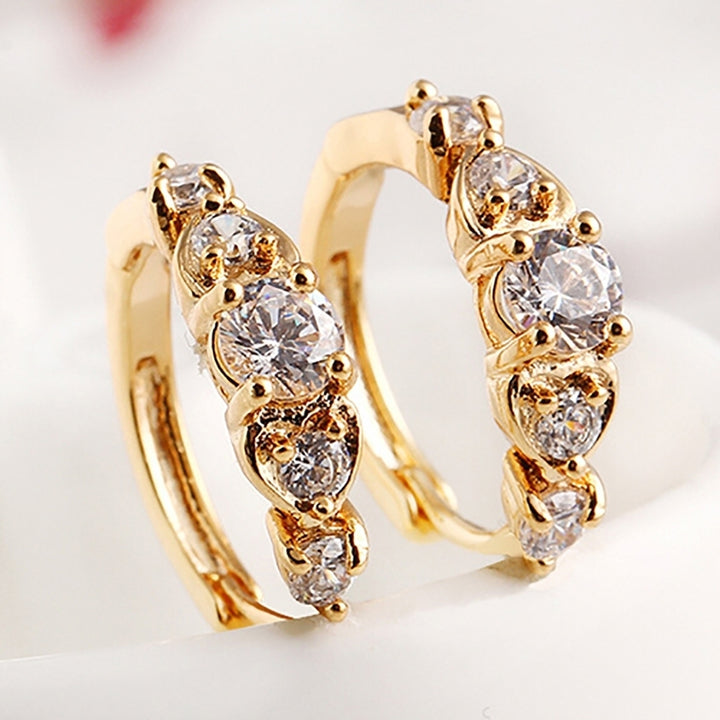 Luxury Women Gold Plated Heart Multi Rhinestones Clip Earrings Ear Jewelry Image 3