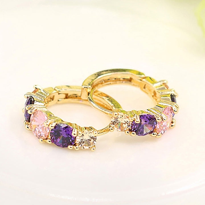 Women Fashion 9K Gold Plated Purple Zircon Eardrop Huggie Earrings Jewelry Gift Image 8