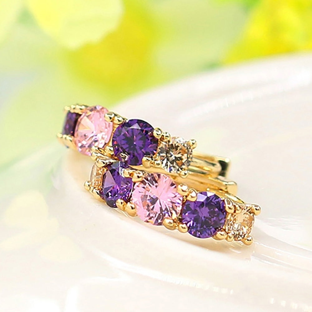 Women Fashion 9K Gold Plated Purple Zircon Eardrop Huggie Earrings Jewelry Gift Image 9