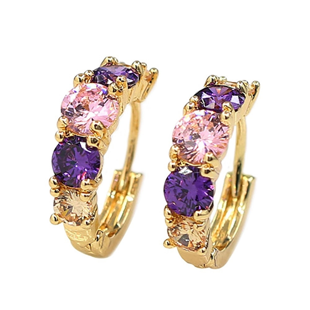 Women Fashion 9K Gold Plated Purple Zircon Eardrop Huggie Earrings Jewelry Gift Image 10