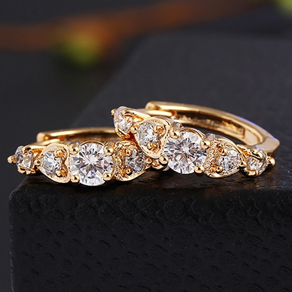 Luxury Women Gold Plated Heart Multi Rhinestones Clip Earrings Ear Jewelry Image 6