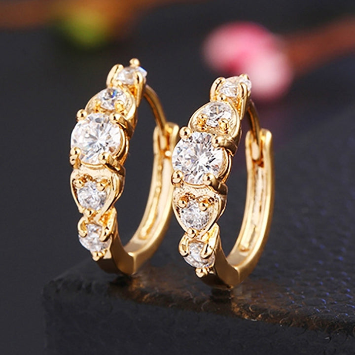 Luxury Women Gold Plated Heart Multi Rhinestones Clip Earrings Ear Jewelry Image 8