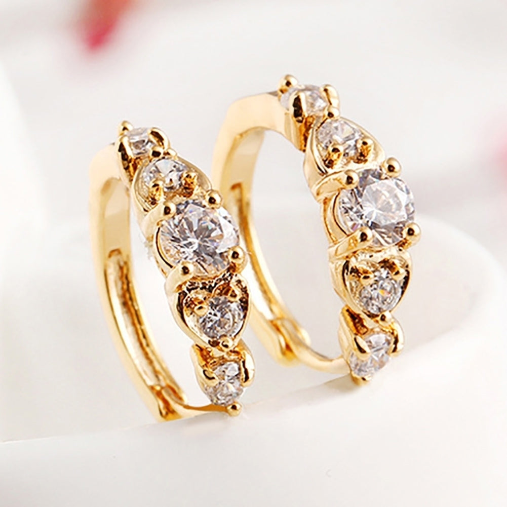 Luxury Women Gold Plated Heart Multi Rhinestones Clip Earrings Ear Jewelry Image 9