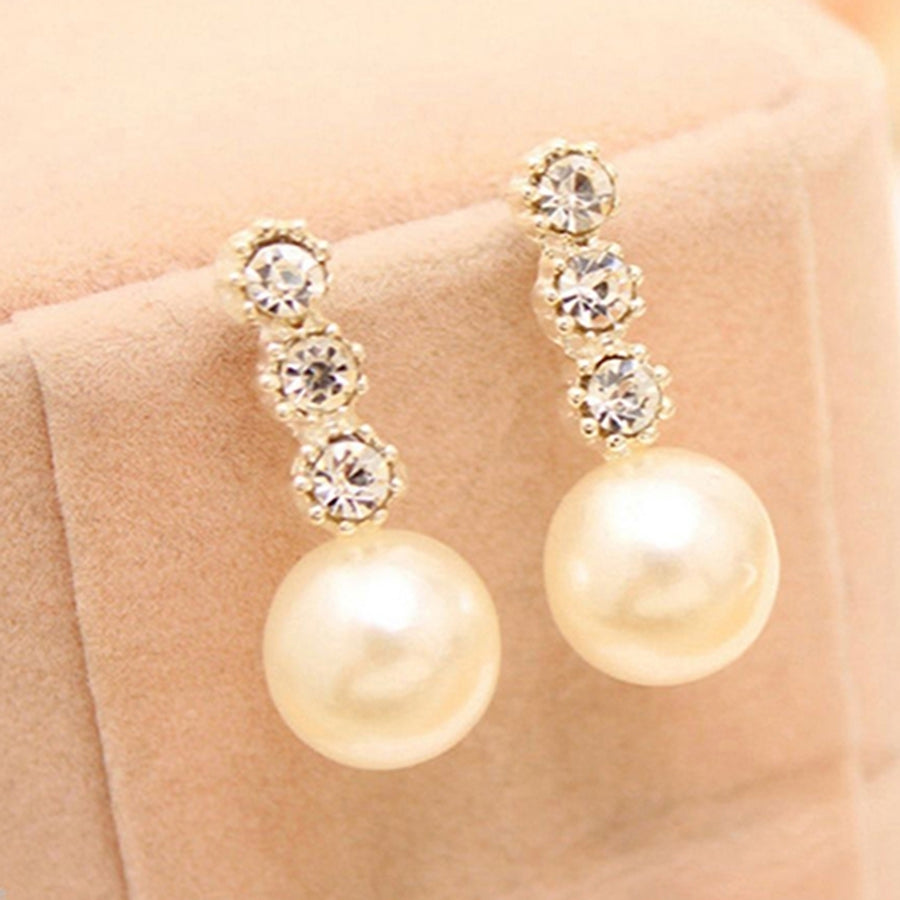 Womens White Faux Pearl Earrings Rhinestone Eardrop Ear Studs Bride Jewelry Image 1