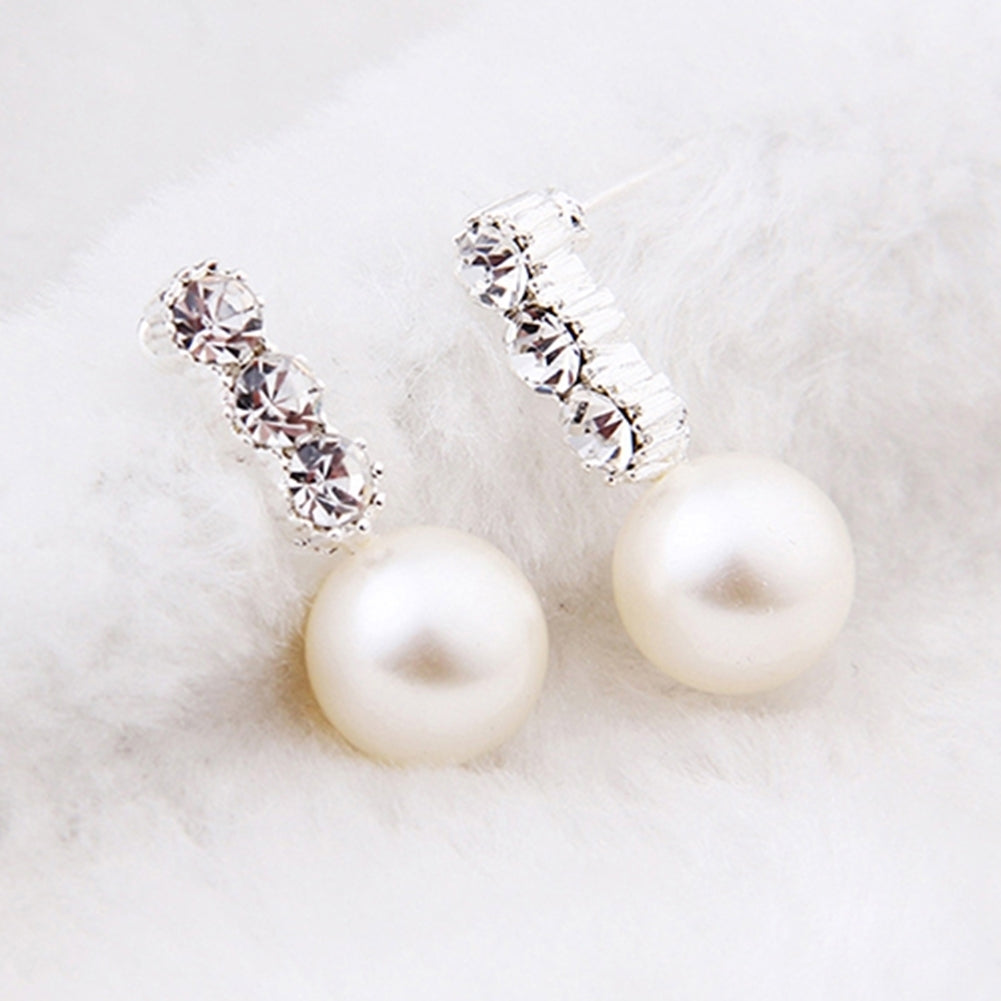 Womens White Faux Pearl Earrings Rhinestone Eardrop Ear Studs Bride Jewelry Image 2