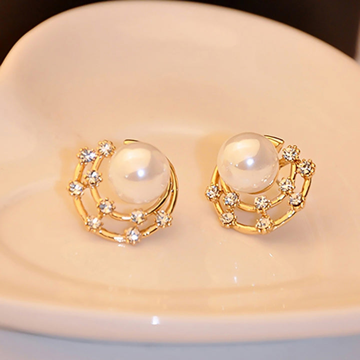 Fashion Women Rhinestone Faux Pearl Hollow Ear Stud Earrings Jewelry Image 4