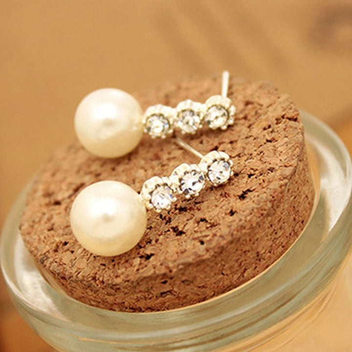 Womens White Faux Pearl Earrings Rhinestone Eardrop Ear Studs Bride Jewelry Image 3