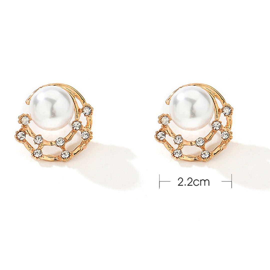 Fashion Women Rhinestone Faux Pearl Hollow Ear Stud Earrings Jewelry Image 4