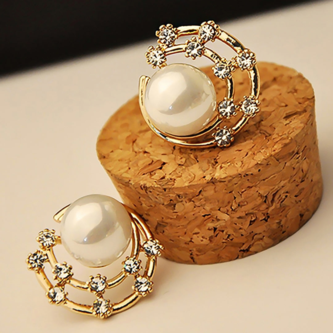 Fashion Women Rhinestone Faux Pearl Hollow Ear Stud Earrings Jewelry Image 6