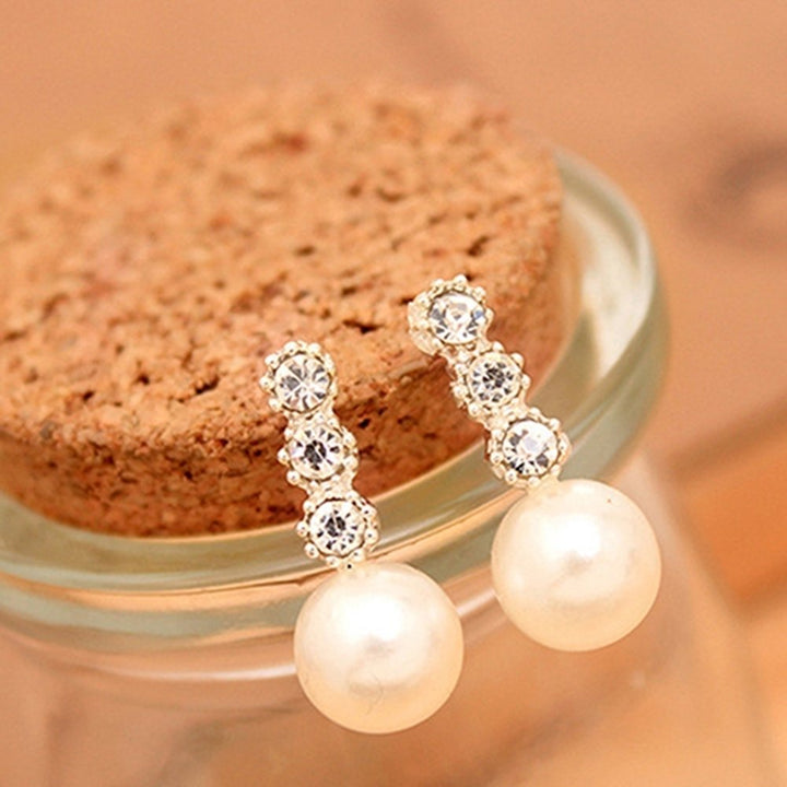 Womens White Faux Pearl Earrings Rhinestone Eardrop Ear Studs Bride Jewelry Image 4