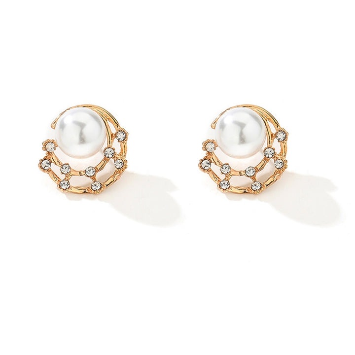 Fashion Women Rhinestone Faux Pearl Hollow Ear Stud Earrings Jewelry Image 7