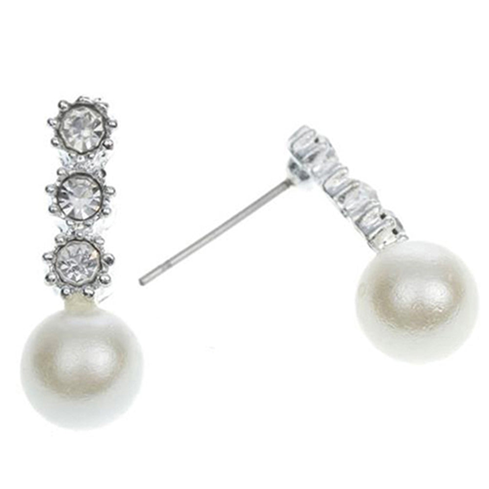 Womens White Faux Pearl Earrings Rhinestone Eardrop Ear Studs Bride Jewelry Image 7