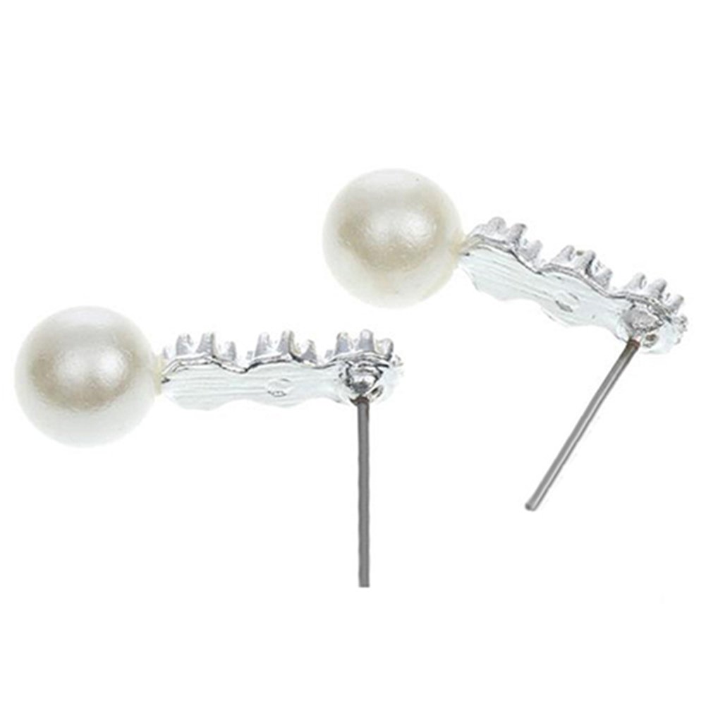 Womens White Faux Pearl Earrings Rhinestone Eardrop Ear Studs Bride Jewelry Image 8