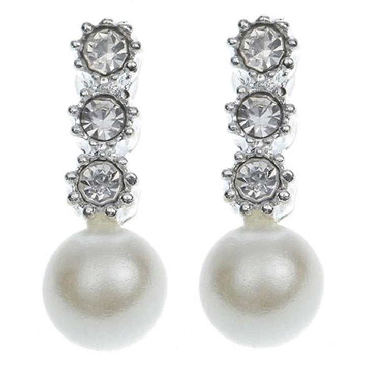 Womens White Faux Pearl Earrings Rhinestone Eardrop Ear Studs Bride Jewelry Image 9