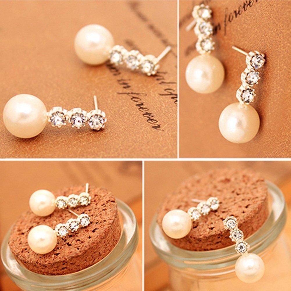 Womens White Faux Pearl Earrings Rhinestone Eardrop Ear Studs Bride Jewelry Image 10