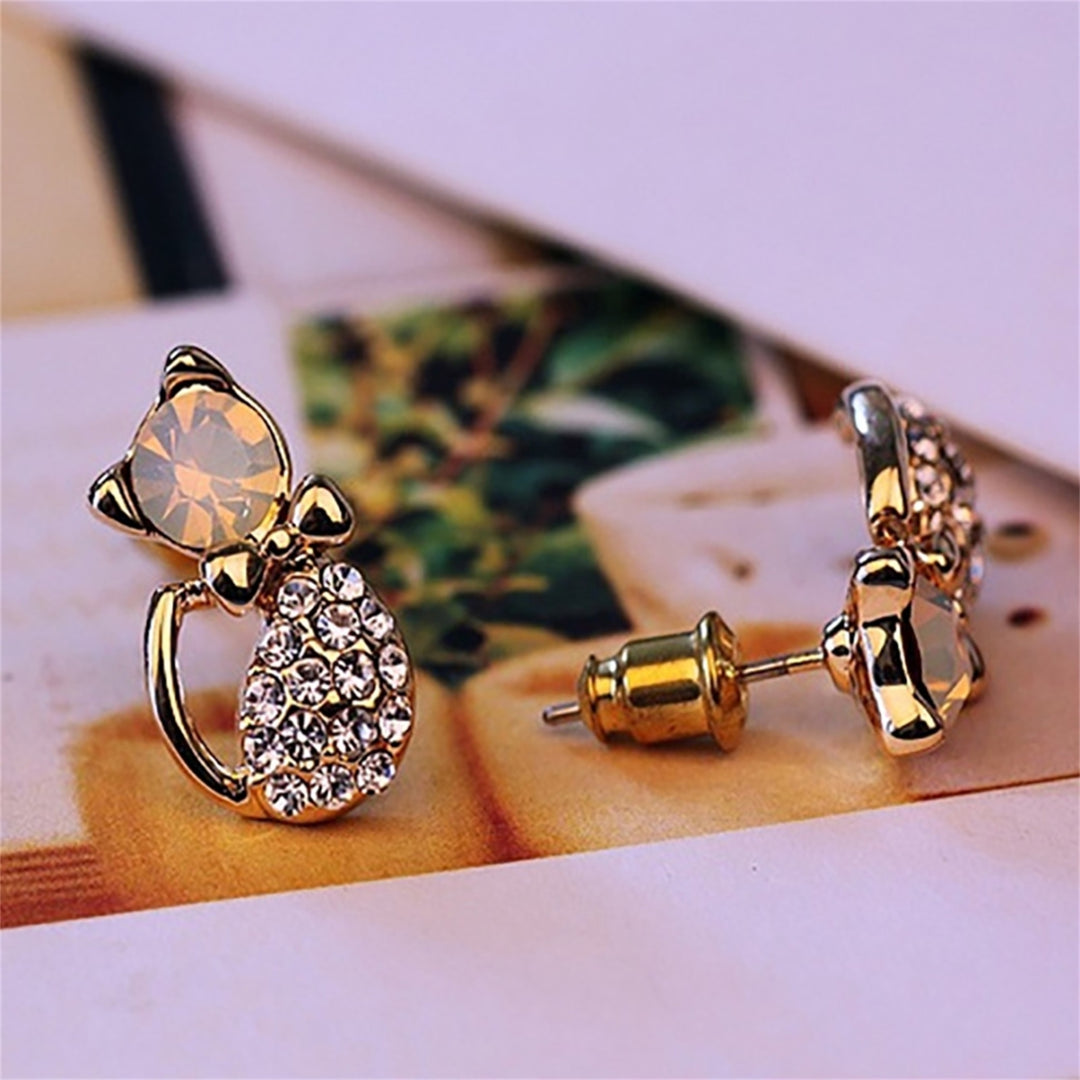 1 Pair Women Cute Cats Shape Rhinestone Stud Earrings Ear Studs Jewelry Charm for Party Club Image 3