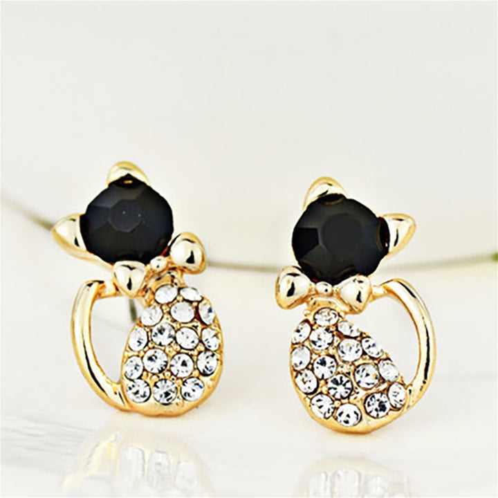 1 Pair Women Cute Cats Shape Rhinestone Stud Earrings Ear Studs Jewelry Charm for Party Club Image 6