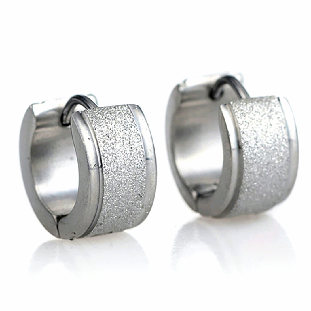 1 Pair Mens Womens Titanium Steel Dull Polish Hoop Huggie Earrings Ear Studs Image 3