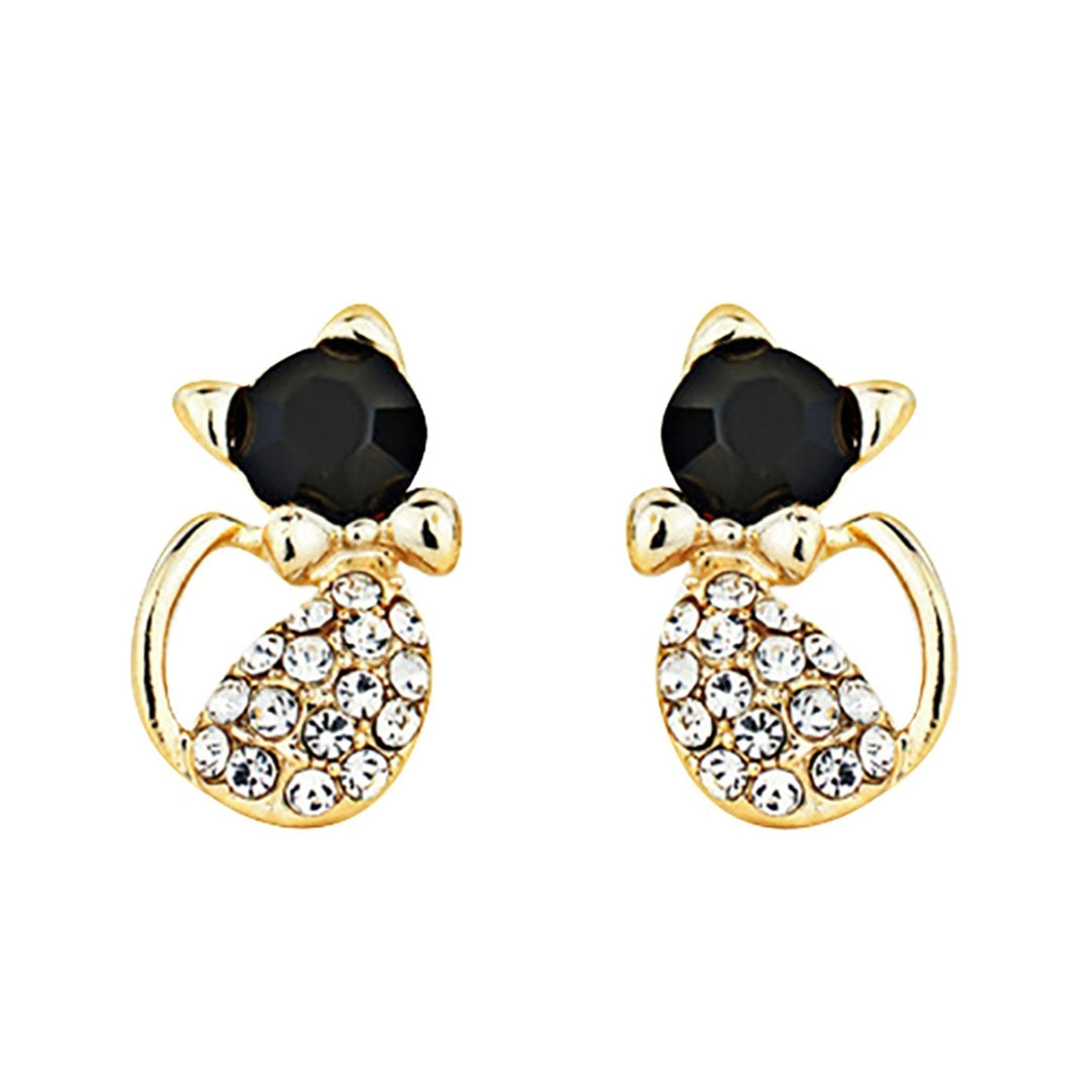 1 Pair Women Cute Cats Shape Rhinestone Stud Earrings Ear Studs Jewelry Charm for Party Club Image 9
