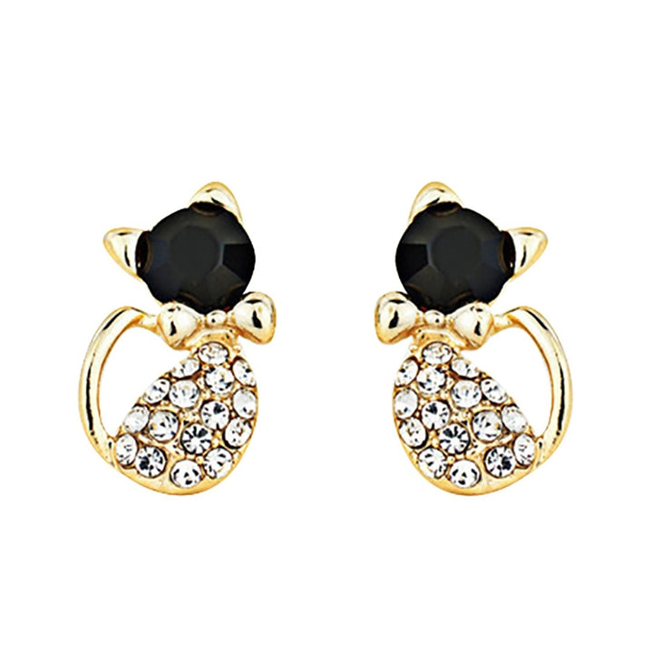 1 Pair Women Cute Cats Shape Rhinestone Stud Earrings Ear Studs Jewelry Charm for Party Club Image 9