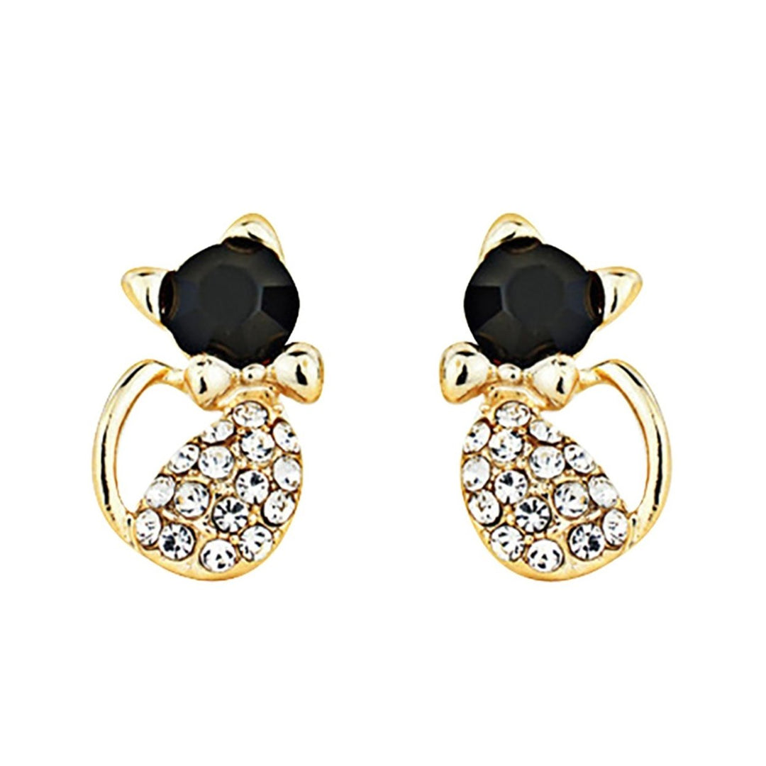 1 Pair Women Cute Cats Shape Rhinestone Stud Earrings Ear Studs Jewelry Charm for Party Club Image 1
