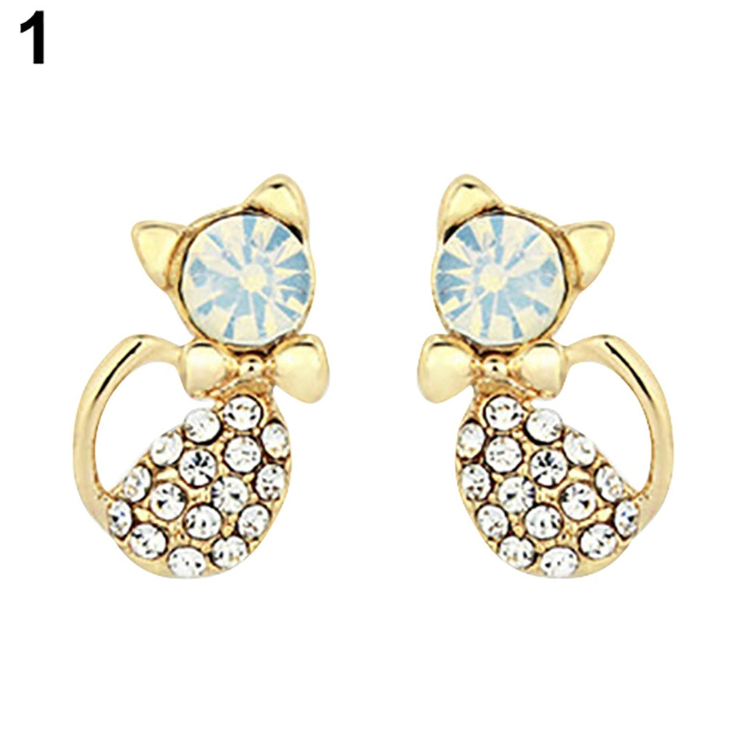 1 Pair Women Cute Cats Shape Rhinestone Stud Earrings Ear Studs Jewelry Charm for Party Club Image 11