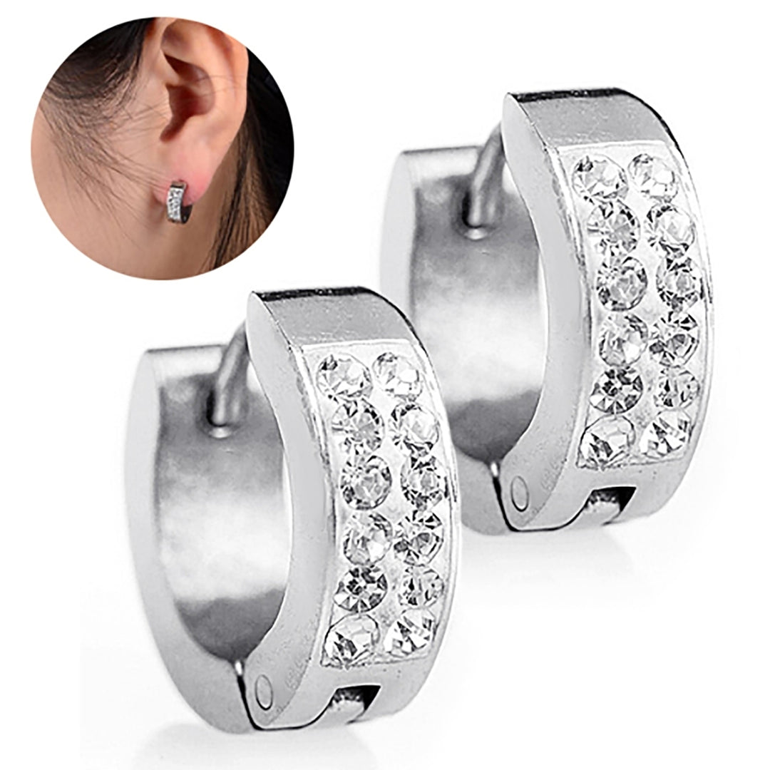 1 Pair Ear Studs Stylish Punk Style Titanium Steel Tiny Round Circle Small Stud for Party Image 3