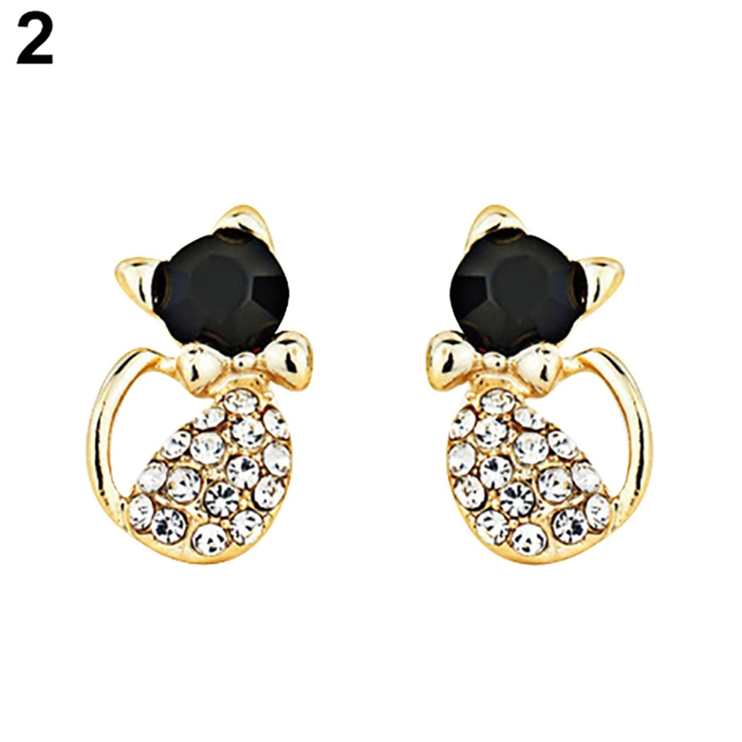1 Pair Women Cute Cats Shape Rhinestone Stud Earrings Ear Studs Jewelry Charm for Party Club Image 12